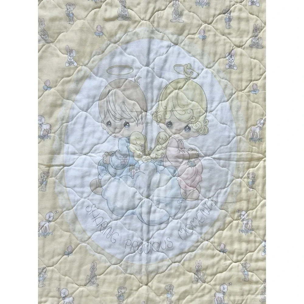 Vintage‎ 80s/90s Precious Moments Yellow Baby Quilt Retro Nursery 44